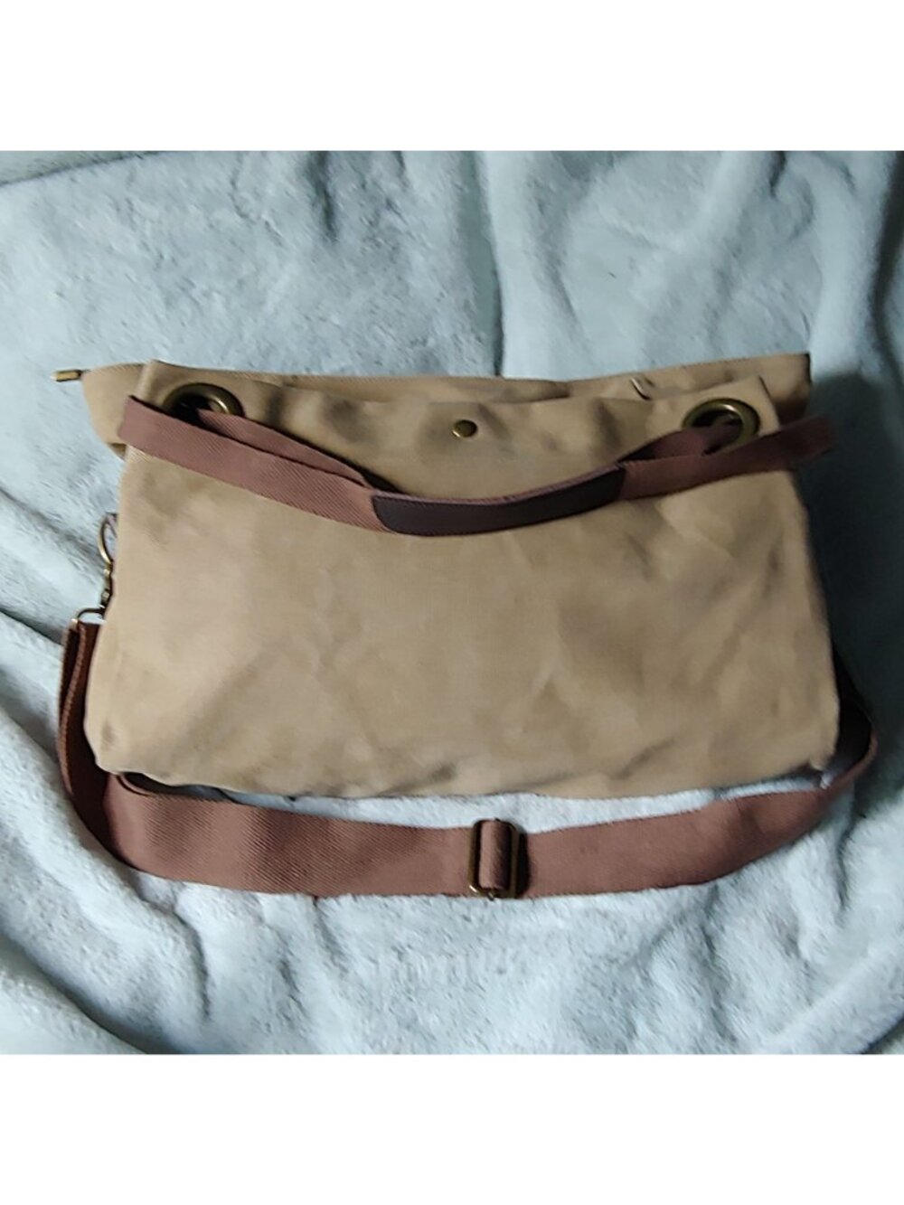 ZEDE Pont-des-Arts Washed Canvas Split Leather Crossbody Tote Contemporary - Picture 8 of 15